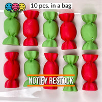 Candy Wrapped Red Green Fake Candies Charm Christmas Theme Cabochons 5 Pcs