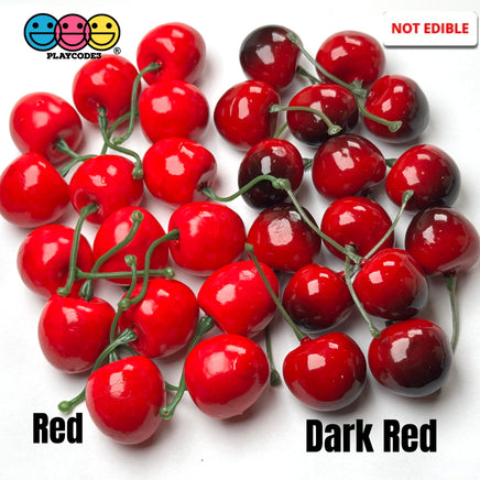 Cherry Charms Red and Dark Red Fake Realistic Charms Faux Food Cherries Cabochon 15pcs Fake Food