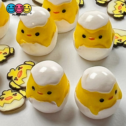 Chickee In White Egg Shell Charms Cabochons Chick Easter Eggs Decoden 10 Pcs Charm