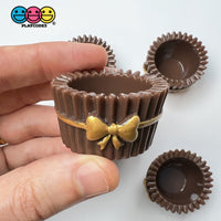 Chocolate Cupcake Cups With Gold Bow Robbin Fake Food Charms Cabochons Decoden 5 Pcs Charm