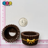 Chocolate Cupcake Cups With Gold Bow Robbin Fake Food Charms Cabochons Decoden 5 Pcs Charm