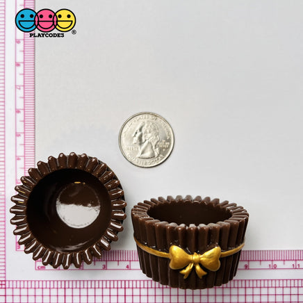Chocolate Cupcake Cups With Gold Bow Robbin Fake Food Charms Cabochons Decoden 5 Pcs Charm