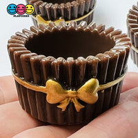 Chocolate Cupcake Cups With Gold Bow Robbin Fake Food Charms Cabochons Decoden 5 Pcs Charm