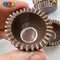 Chocolate Cupcake Cups With Gold Bow Robbin Fake Food Charms Cabochons Decoden 5 Pcs Charm