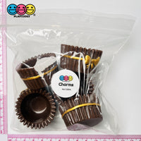 Chocolate Cupcake Cups With Gold Bow Robbin Fake Food Charms Cabochons Decoden 5 Pcs Charm