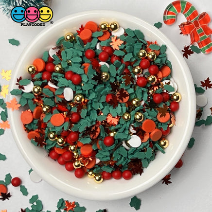Christmas And Autumn Mix Faux Sprinkle Fimo Beads Mistletoe Funfetti