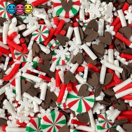 Christmas Chocolate Heart Classic Holiday Peppermint Snowflake Fake Clay Sprinkles Decoden Fimo