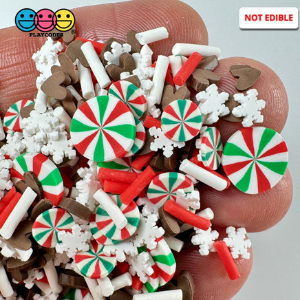 Christmas Chocolate Heart Classic Holiday Peppermint Snowflake Fake Clay Sprinkles Decoden Fimo