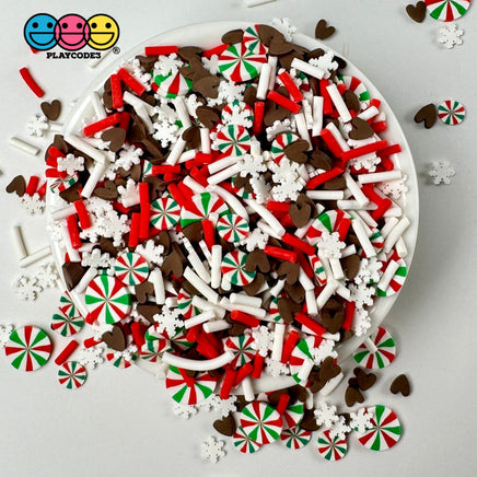 Christmas Chocolate Heart Classic Holiday Peppermint Snowflake Fake Clay Sprinkles Decoden Fimo