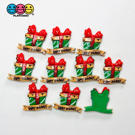 Christmas Gift Box Happy Holidays Red Bow Flatback Cabochons Decoden Charm 10 pcs Charm