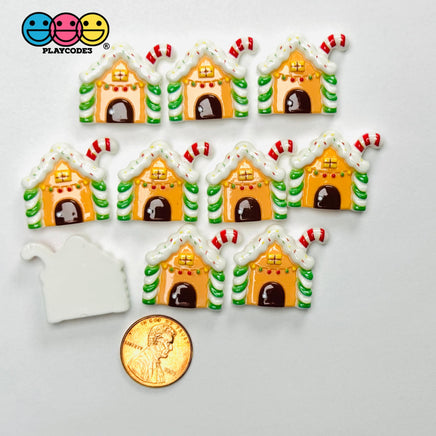 Christmas Gingerbread House with Candy Cane Holiday Flatback Charms Craft Supply - Charm