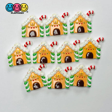 Christmas Gingerbread House with Candy Cane Holiday Flatback Charms Craft Supply - Charm