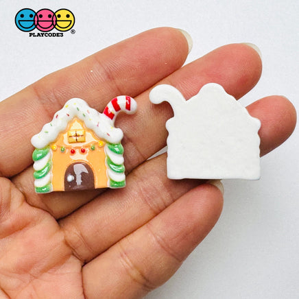 Christmas Gingerbread House with Candy Cane Holiday Flatback Charms Craft Supply - Charm