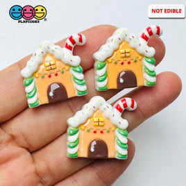 Christmas Gingerbread House with Candy Cane Holiday Flatback Charms Craft Supply - Charm