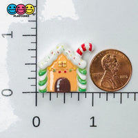 Christmas Gingerbread House with Candy Cane Holiday Flatback Charms Craft Supply - Charm