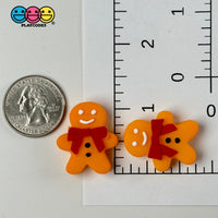 Christmas Gingerbread Man Red Bow Holiday Flatback Cabochons Decoden Charm 10 Pcs