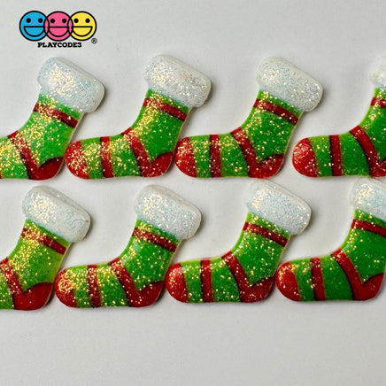 Christmas Glitter Stocking Red Green Gift Flatback Cabochons Decoden Charm 10 Pcs Playcode3 Llc
