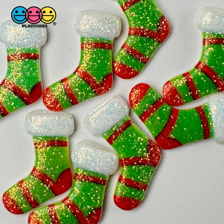 Christmas Glitter Stocking Red Green Gift Flatback Cabochons Decoden Charm 10 Pcs Playcode3 Llc