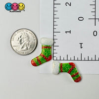 Christmas Glitter Stocking Red Green Gift Flatback Cabochons Decoden Charm 10 Pcs Playcode3 Llc