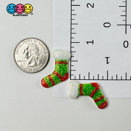 Christmas Glitter Stocking Red Green Gift Flatback Cabochons Decoden Charm 10 Pcs Playcode3 Llc