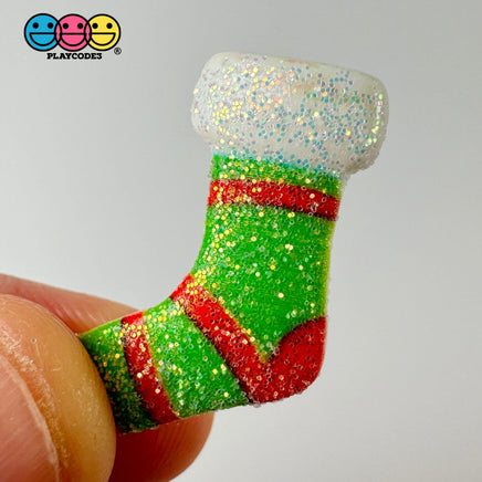 Christmas Glitter Stocking Red Green Gift Flatback Cabochons Decoden Charm 10 Pcs Playcode3 Llc