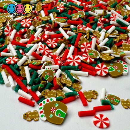 Christmas Holiday Gingerbread House Peppermint Red Green White Confetti Fake Clay Sprinkles Decoden