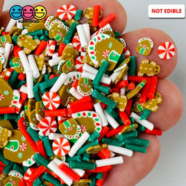 Christmas Holiday Gingerbread House Peppermint Red Green White Confetti Fake Clay Sprinkles Decoden