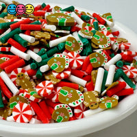 Christmas Holiday Gingerbread House Peppermint Red Green White Confetti Fake Clay Sprinkles Decoden