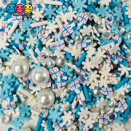 Christmas Holiday Snowflakes Rhinestone Gifts Blue White Confetti Pearl Beads Fake Clay Sprinkles