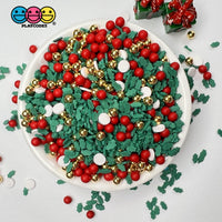 Christmas Mistletoe Gold And Red Bead Mix Faux Sprinkle Fimo Funfetti