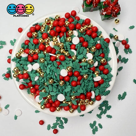Christmas Mistletoe Gold And Red Bead Mix Faux Sprinkle Fimo Funfetti