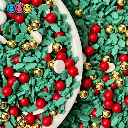 Christmas Mistletoe Gold And Red Bead Mix Faux Sprinkle Fimo Funfetti