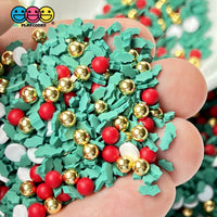 Christmas Mistletoe Gold And Red Bead Mix Faux Sprinkle Fimo Funfetti