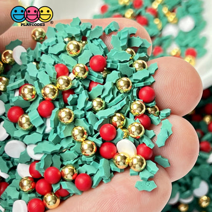 Christmas Mistletoe Gold And Red Bead Mix Faux Sprinkle Fimo Funfetti