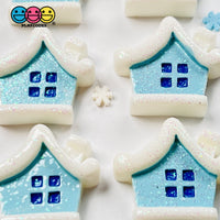 Christmas House Winter Home Flatback Charm Charms Glitter Cabochons 10 Pcs