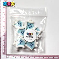 Christmas House Winter Home Flatback Charm Charms Glitter Cabochons 10 Pcs