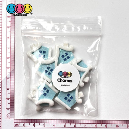 Christmas House Winter Home Flatback Charm Charms Glitter Cabochons 10 Pcs