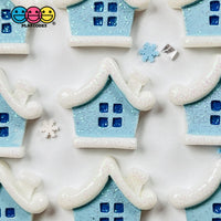 Christmas House Winter Home Flatback Charm Charms Glitter Cabochons 10 Pcs