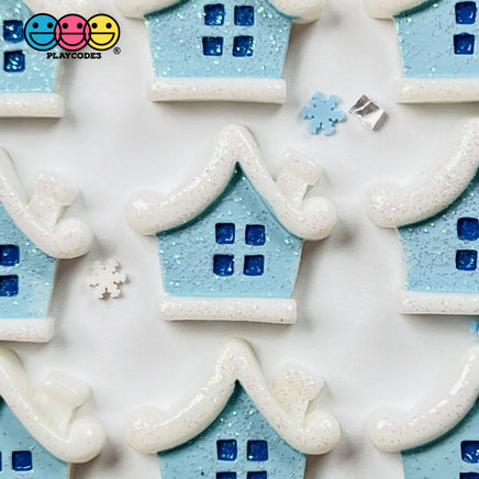 Christmas House Winter Home Flatback Charm Charms Glitter Cabochons 10 Pcs