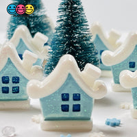 Christmas House Winter Home Flatback Charm Charms Glitter Cabochons 10 Pcs