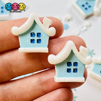 Christmas House Winter Home Flatback Charm Charms Glitter Cabochons 10 Pcs