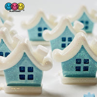 Christmas House Winter Home Flatback Charm Charms Glitter Cabochons 10 Pcs