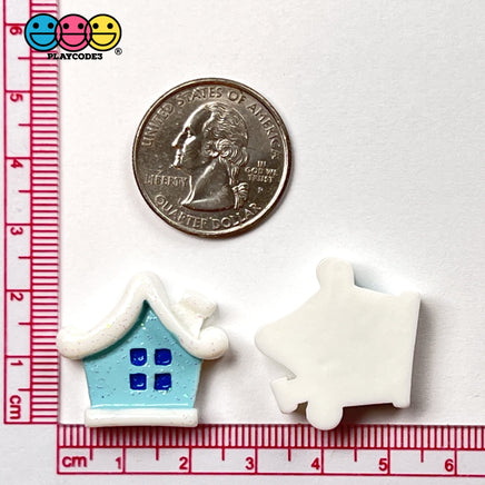 Christmas House Winter Home Flatback Charm Charms Glitter Cabochons 10 Pcs