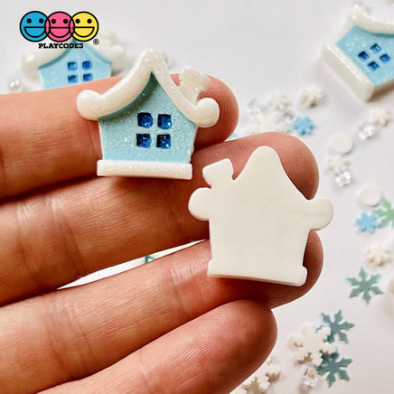 Christmas House Winter Home Flatback Charm Charms Glitter Cabochons 10 Pcs