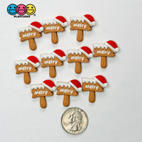 Christmas “Merry” Sign with Santa Hat Flat-Back Charms Holiday Cabochons Decoden 10 pcs Charm