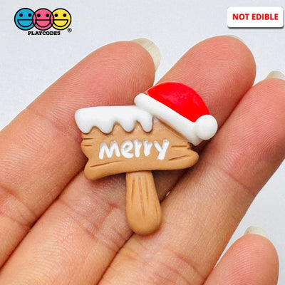 Christmas “Merry” Sign with Santa Hat Flat-Back Charms Holiday Cabochons Decoden 10 pcs Charm