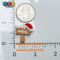 Christmas “Merry” Sign with Santa Hat Flat-Back Charms Holiday Cabochons Decoden 10 pcs Charm