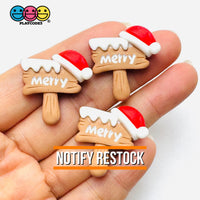 Christmas “Merry” Sign with Santa Hat Flat-Back Charms Holiday Cabochons Decoden 10 pcs Charm