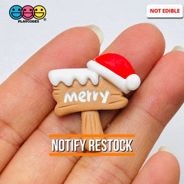 Christmas “Merry” Sign with Santa Hat Flat-Back Charms Holiday Cabochons Decoden 10 pcs Charm