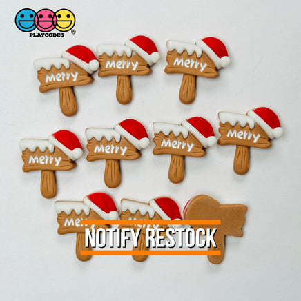 Christmas “Merry” Sign with Santa Hat Flat-Back Charms Holiday Cabochons Decoden 10 pcs Charm